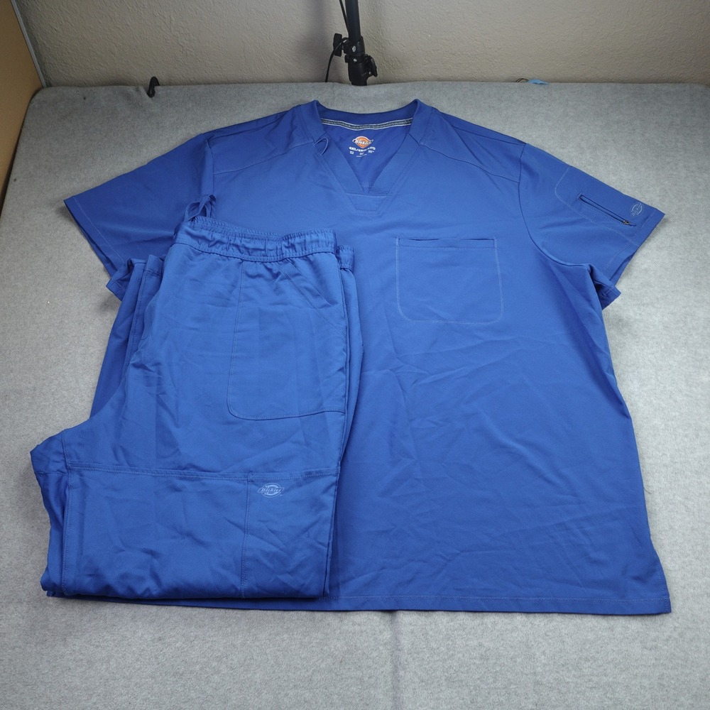 Dickies Scrub Set Mens 4XL/3XL Short Royal Blue Medical V-Neck Pants Cargo